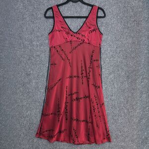90s Y2K Womens Guess Dress 6 Baby Doll Red Sheer Black Velvet Whimsygoth VTG USA